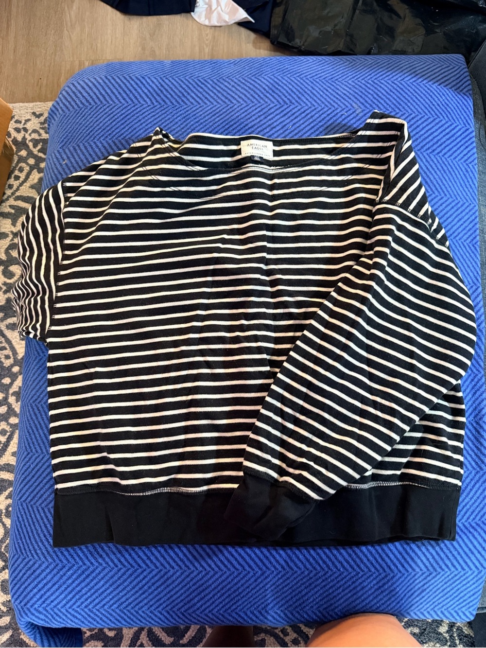 American Eagle Women’s  Black & White Striped Boatneck Sweater